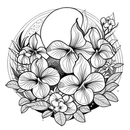 outline art for visually rich appealing heart ikebana orchids plumeria spa rounded stones around candles, coloring page for kids, white background, fit to page, only use outline, clean line art, no shadows, clear and well outlined