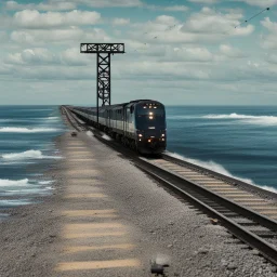 A railroad train crossing an ocean