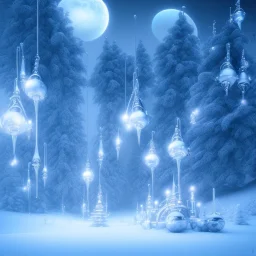 winter landscape, bells, ice, dreamy, science fiction