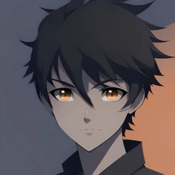 anime male, X for eyes, black messy short hair, head shot