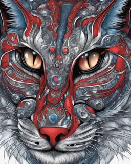 Gato humanoide Arte de contorno colores red plateado y azul calidad ultra hiperdetallado