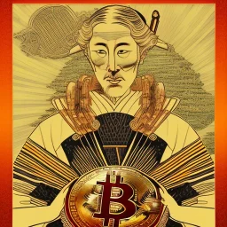 Ukiyo-e styled art bitcoin sign