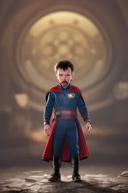 Doctor strange toddler, serious, portal, full body, jump, bokeh, hyper realistic