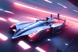 Futuristic formula spacecraft, racing in track, cyberpunk style, fog