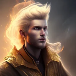 Male, Human, Blond, Sorcerer, Fire Mage, Golden Eyes, Young, Photorealism