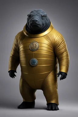 The giant tardigrade, its massive form defying logic, stands proud in a Star Trek uniform. The fabric of the uniform clings to its segmented body, the iconic gold and black colors accentuating its imposing presence. The Starfleet insignia, the badge of honor and duty, rests prominently on its chest, shimmering with an otherworldly glow. The uniform, once tailored for humanoid crew members, now stretches and adapts to accommodate the unique anatomy of the tardigrade. Its multitude of legs protrud