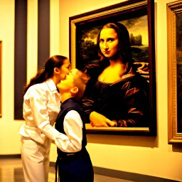 Mona Lisa comes out of the picture and kisses a young navy officer who is standing in the museum looking at her picture