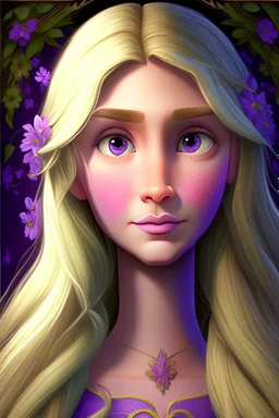 Princess Rapunzel with a very beautiful and symmetrical face, with flowering hair and a luminous face hd