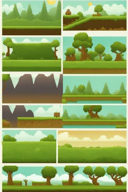 panoram landscape for retro 2d platformer with grass, ground, trees etc