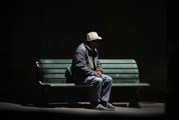 man sitting on a bench in the street