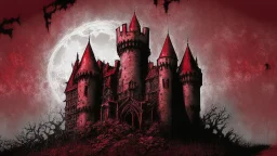 dark blood red colored, Vampire castle, comic style