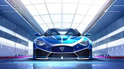 A Tesla's 'Model S Plaid' is racing at top speed, across the 'Area 51' facility in the USA. CINEMATIC. WIDE ANGLE LENS.