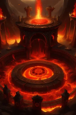 hellishplaza in hell with magical portals made of obisdian