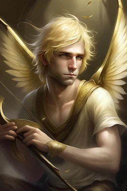fee, männlich, Libellen-Flügel, hellblondes, fast weißes, unordentliches Haar, mittelalterliche Laute spielend, lange spitze Ohren, goldene Augen, realistisch, kindliches aussehen