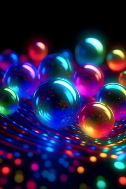Orbes de colores flotando en un espacio cuantico UHD4K hiper realista hiper detallado vibrante Eterico luminiscente