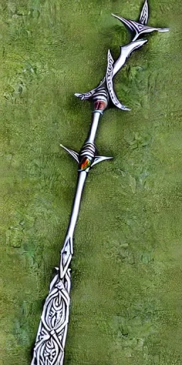 A large silver and Gold spear weapon covered in rose's and thorns, realistic, fantasy,