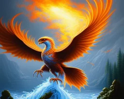 a phoenix made out of water, phoenix bird, realistic, intricately detailed