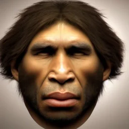 Photorealistic Neanderthal man with lips that are too big