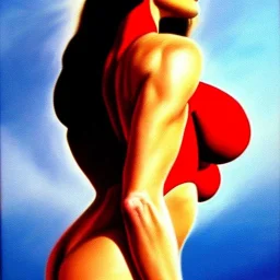 portrait of busty atletic young beautiful Superwoman Boris Vallejo styles