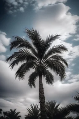 photography of a hight palm tree, clouds in background
