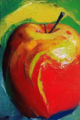 Abstract impasto oil painting of an apple