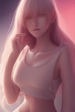 Realistic misterious Anime girl close and personal in warm abstract background