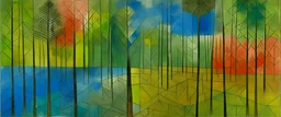 A rainforest with big lake painted by Paul Klee