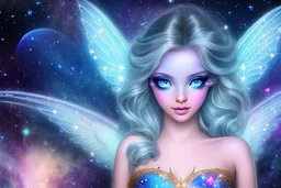 beauty cosmic fairy girl with big blu eyes