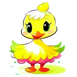 P: real cute chibi cartoon duck wearing a cute little tutu. Colorful.