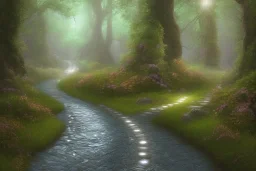  winding stone path lit river