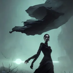 dark elegant dress shadow woman, powerful, creepy, matter, majestic, flow, illustration, concept art, by Greg Rutkowski, Sung Choi, Mitchell Mohrhauser, Maciej Kuciara, Johnson Ting