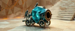cybertruck, medusa FOLLY, roman athlete guardian of xtal artifact, oracle smoke, perfect geometry, niad, greek gods and heroes, the chariot, the fool and the tower tarot card disaster rendered in magnificient 4d glossy marble stones reflective and wet, like mirrors, winding stairs, watchers, statues of perfect transparent dented glass octahedron dice spaceship with oval interference door, wheeled vessel