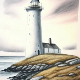 A pastel pencil drawing of Utsira Lighthouse in Norway