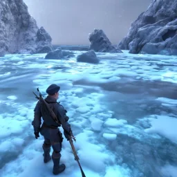 Tactical Marine Scaling an Icy Mountain Base, 8K Quality