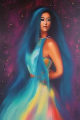 Full body portrait, painting, medium shot lady Spacecore