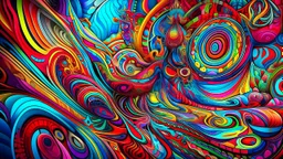 Arte abstracto en un estilo psicodélico, con colores vivos y patrones intrincados.