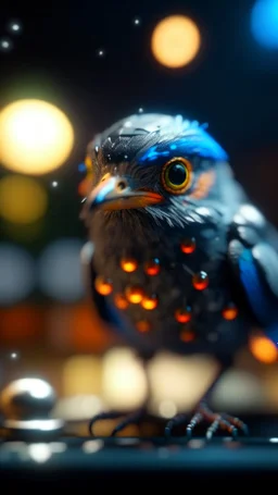 wtf bird getting hit by electric arc, with big disturbed eyes,bokeh like f/0.8, tilt-shift lens 8k, high detail, smooth render, down-light, unreal engine, prize winning