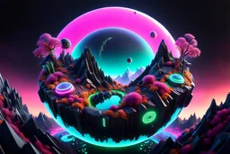 3d rendered hyperdetailed cyberpunk nature, tiny planet, futuristic, detailed with neon and surreal plant, neon mountain and valley, single objects, fractal, abstract, scientific, black background, octane render, 8k post-production, artstation: award-winning: atmospheric: commanding: fantastical: clarity: 16k: ultra quality: striking: brilliance: stunning colors: amazing depth