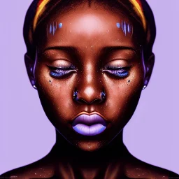 Portrait of a young black woman crying. Tears the colour of oil. Depression seeping out of her eyes nose and mouth like a oil spill