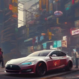 cyberpunk 2077 version of a tesla model S Plaid