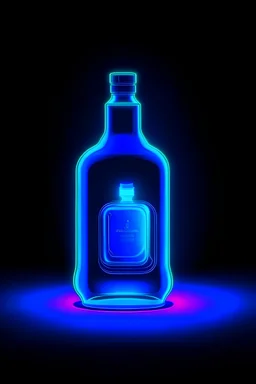 bottle of whiskey, stay on table, only blue colors, neon, 4k, illustration style