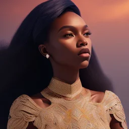 A black woman with long hair, fantasy setting, ethereal, soft lighting, angel