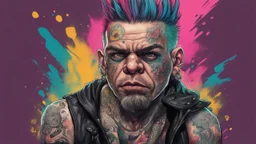 multicolored background, drawing, punk hooligan man, tattoo, high resolution, Artstation trends, fine details, 8K