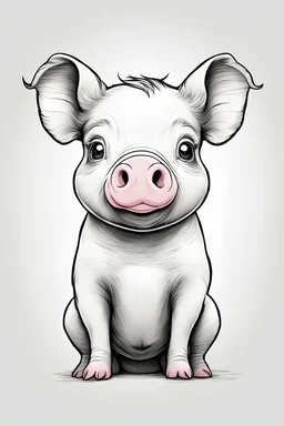 create a outlined cartoon coloring page of a baby pig . Pay attention to the details of the faces and White background, sketch style, use outline, clean line art, no shadows, no coloring, no shading, no grey.