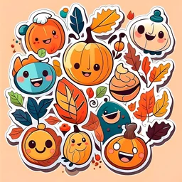 STICKERS, AUTUMN , cheerful, friendly, bright sticker, simple Pixar style, minimalism,no background