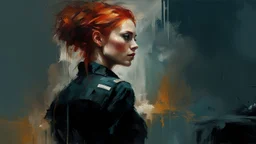 muscular stunning tall redhead russian woman 24yo sexy nurse costume :: dark mysterious esoteric atmosphere :: digital matt painting with rough paint strokes by Jeremy Mann + Carne Griffiths + Leonid Afremov, black canvas