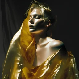 wearing a golden translucent cloth