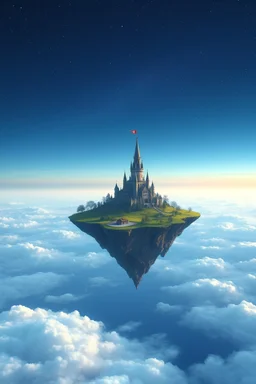 A floating island in the sky , with distant stars , in a fantasy style