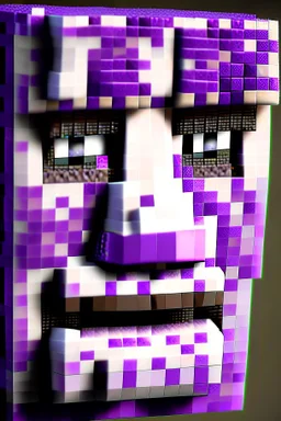 a close-up portrait of a purple Minecraft face, lipstick,3d, large pixel style