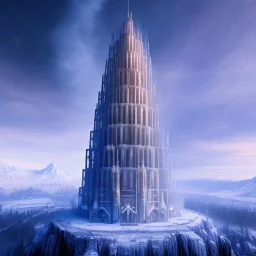 transparent fantasy tower of glass and ice, fairy tale background, ultra detailed, 8K